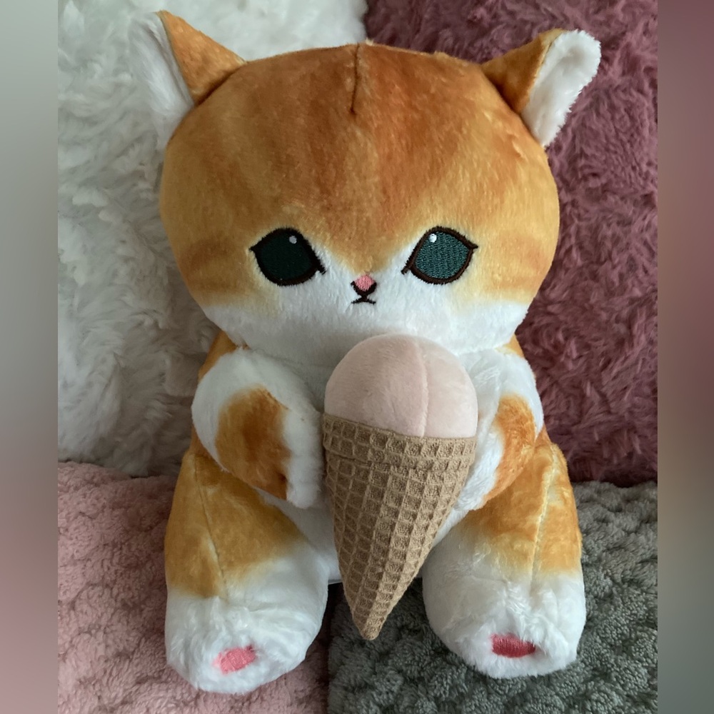 🍦🐱 22.5cm Limited Edition Mofusand Cat Pink Ice-Cream with Cone Plush Doll Stuff